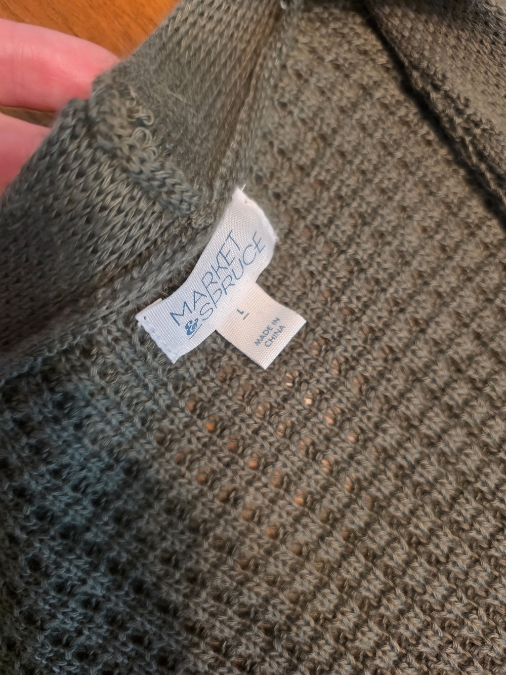 Market & Spruce Olive Green Open-Front Waffle Cardigan - Picture 2 of 2